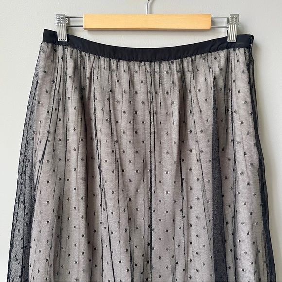 Ballet Midi Skirt Women's 12 Black Tan Mesh Lace Polka Dot Mesh Classic Pleated - Picture 5 of 12